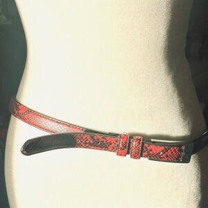 Red Snake Print Embossed Genuine Leather Women's Thin Belt-SIZE Medium 34-36